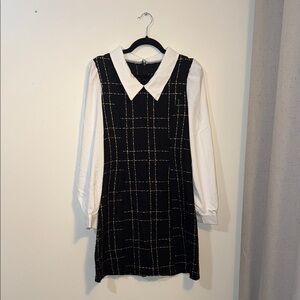 SHEIN Black and White Sheath Dress with Peter Pan Collar